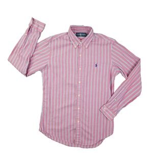 Ralph Lauren Light Red Striped Button Up Shirt Long Sleeve Men's Small